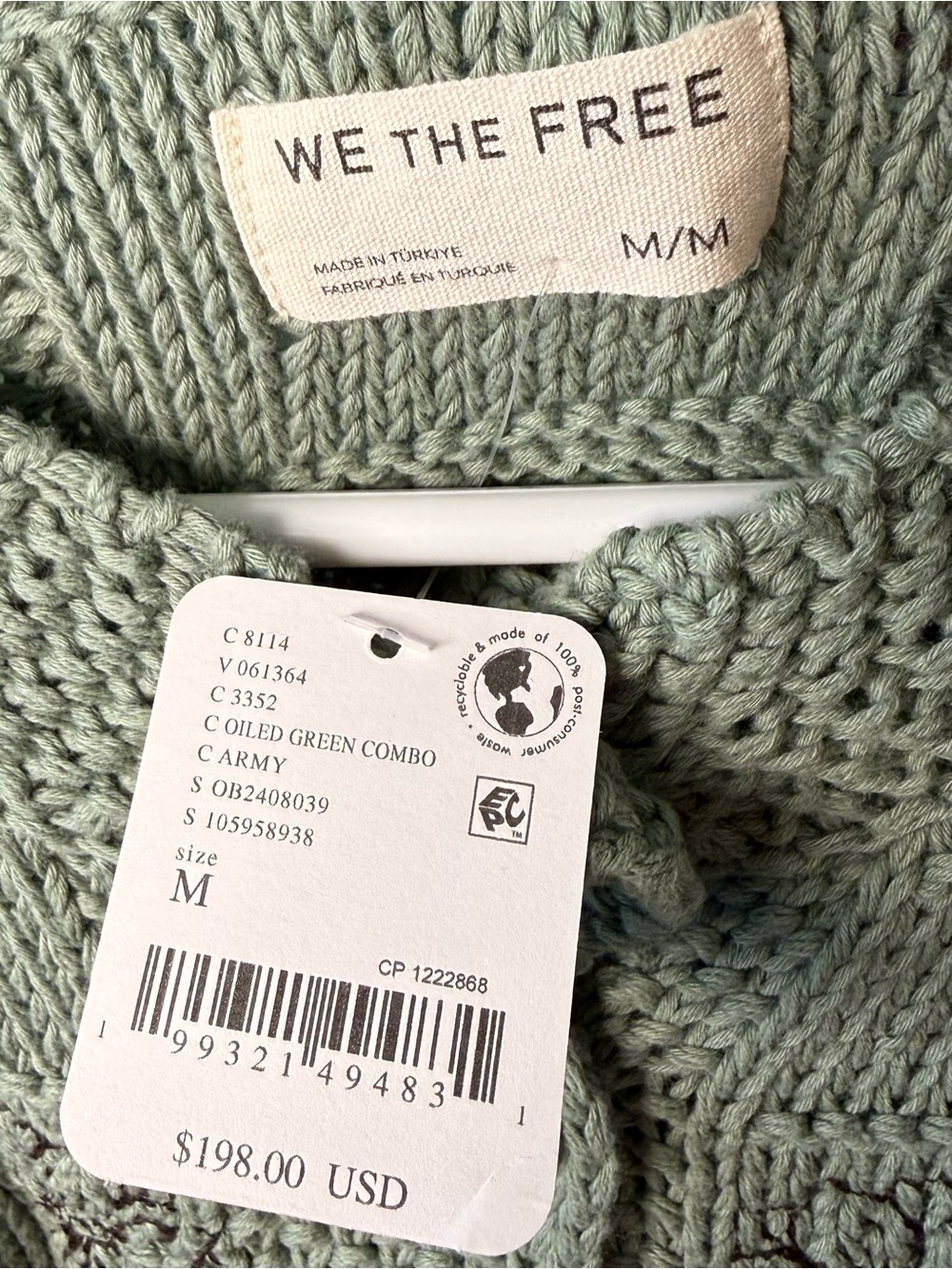 NWT Free People We The Free On The Edge Cardi Cardigan Green M - Picture 6 of 6